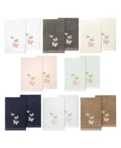 Linum Home Turkish Cotton Mariposa Embellished Bath Towel Sets In Silver