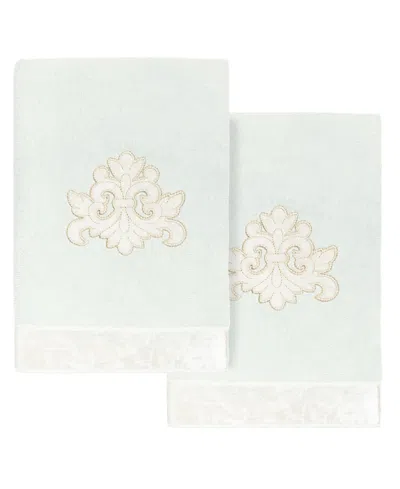 Linum Home Turkish Cotton May Embellished 2-pc. Hand Towel Set In Aqua