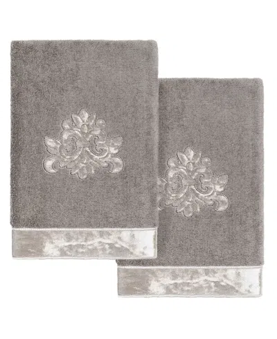 Linum Home Turkish Cotton May Embellished 2-pc. Hand Towel Set In Charcoal