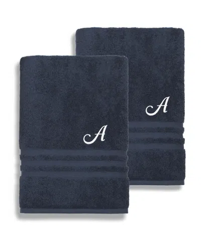 Linum Home Turkish Cotton Personalized Denzi Bath Towel Set, 54" X 27" In Blue