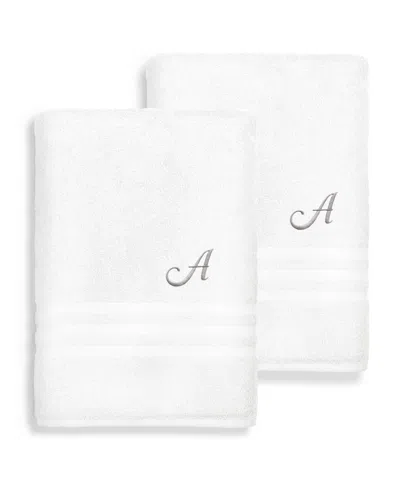 Linum Home Turkish Cotton Personalized Denzi Bath Towel Set, 54" X 27" In White
