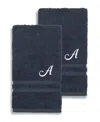 Linum Home Turkish Cotton Personalized Denzi Hand Towel Set, 30" X 16" In Blue
