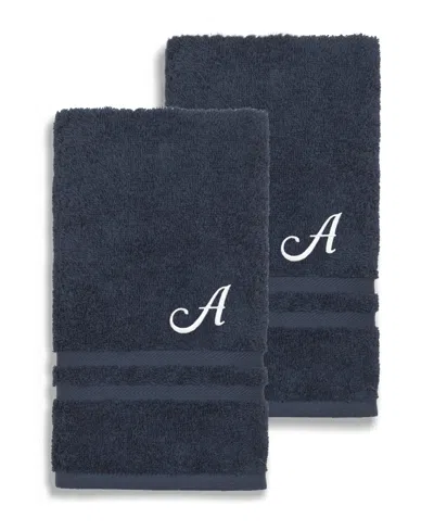 Linum Home Turkish Cotton Personalized Denzi Hand Towel Set, 30" X 16" In Blue
