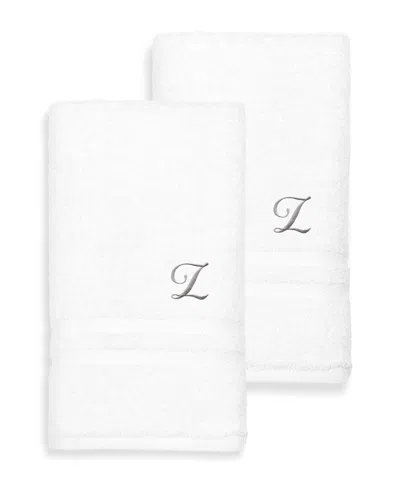 Linum Home Turkish Cotton Personalized Denzi Hand Towel Set, 30" X 16" In White