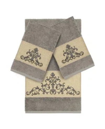 Linum Home Turkish Cotton Scarlet 3-pc. Embellished Towel Set Bedding In Dark Grey