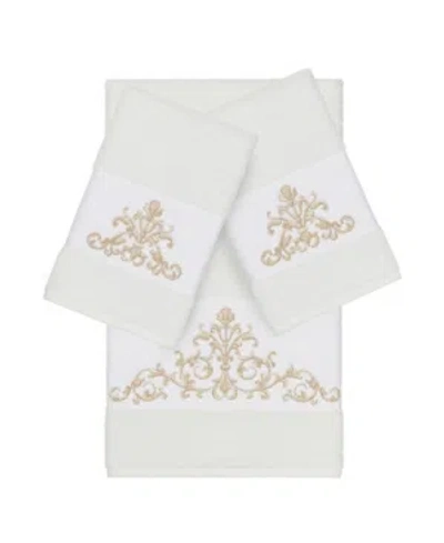 Linum Home Turkish Cotton Scarlet 3-pc. Embellished Towel Set Bedding In White