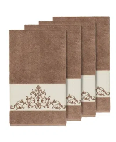 Linum Home Turkish Cotton Scarlet 4-pc. Embellished Bath Towel Set Bedding In Latte