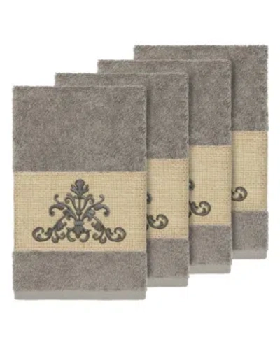 Linum Home Turkish Cotton Scarlet 4-pc. Embellished Hand Towel Set Bedding In Dark Grey