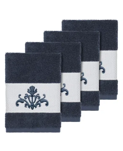 Linum Home Turkish Cotton Scarlet 4-pc. Embellished Washcloth Set In Blue