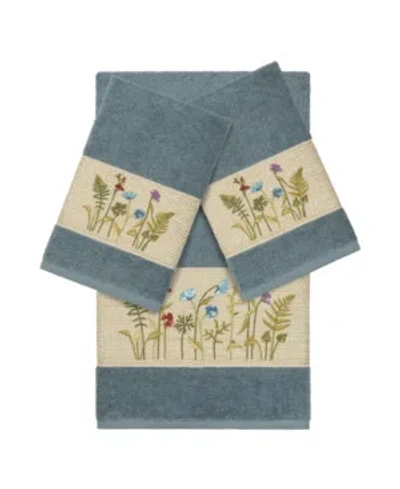 Linum Home Turkish Cotton Serenity 3-pc. Embellished Towel Set Bedding In Teal