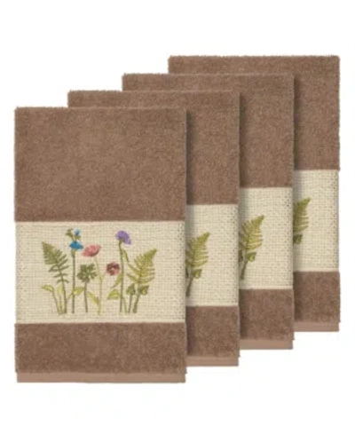 Linum Home Turkish Cotton Serenity 4-pc. Embellished Hand Towel Set In Latte