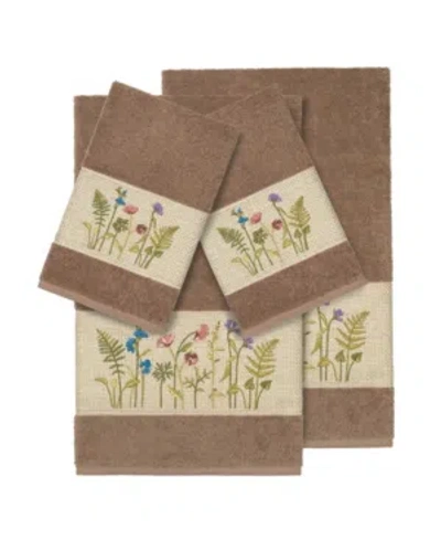 Linum Home Turkish Cotton Serenity 4-pc. Embellished Towel Set Bedding In Latte
