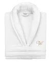 Linum Home Turkish Personalized Unisex Anovia Velour Cotton Bathrobe In White