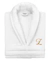 Linum Home Turkish Personalized Unisex Anovia Velour Cotton Bathrobe In White