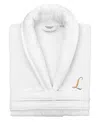 Linum Home Turkish Personalized Unisex Anovia Velour Cotton Bathrobe In White