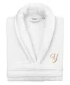 Linum Home Turkish Personalized Unisex Anovia Velour Cotton Bathrobe In White