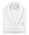 Linum Home Turkish Personalized Unisex Anovia Velour Cotton Bathrobe In White
