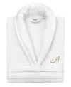 Linum Home Turkish Personalized Unisex Anovia Velour Cotton Bathrobe In White