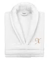 Linum Home Turkish Personalized Unisex Anovia Velour Cotton Bathrobe In White