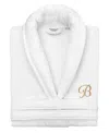 Linum Home Turkish Personalized Unisex Anovia Velour Cotton Bathrobe In White