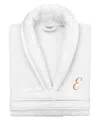 Linum Home Turkish Personalized Unisex Anovia Velour Cotton Bathrobe In White