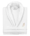 Linum Home Turkish Personalized Unisex Anovia Velour Cotton Bathrobe In White