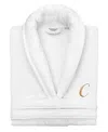 Linum Home Turkish Personalized Unisex Anovia Velour Cotton Bathrobe In White