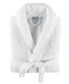 Linum Home Unisex Waffle Weave Terry 100% Turkish Cotton Bathrobe With Satin Piped Trim In White