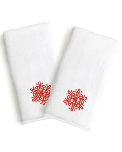 Linum Hometextiles Linum Home Textiles Red Snow Flake Turkish Cotton Hand Towels In White