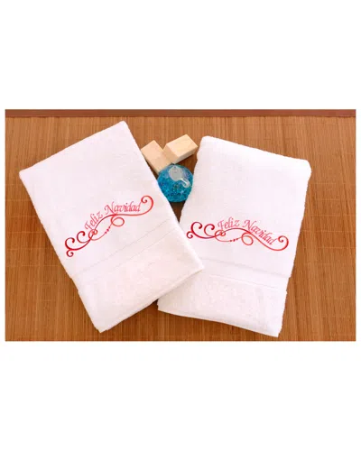 Linum Hometextiles Linum Home Textiles Set Of 2 Feliz Navidad Swirls Embroidered Hand Towels In Pink
