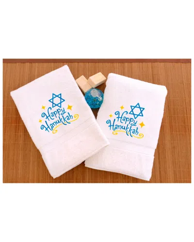 Linum Hometextiles Linum Home Textiles Set Of 2 Happy Hanukkah Embroidered Hand Towels In Blue
