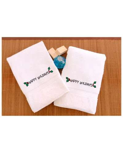 Linum Hometextiles Linum Home Textiles Set Of 2 Happy Holiday With Ornament Embroidered Hand Towels
