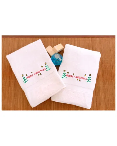 Linum Hometextiles Linum Home Textiles Set Of 2 Merry Christmas Embroidered Hand Towels In Pink