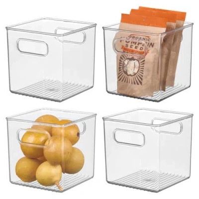 Linus Cube Storage Bin With Handles For Pantry, Set Of 4, Clear, Made In Transparent