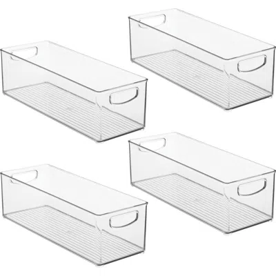 Linus Plastic Stackable Pantry Bin With Handles, Set Of 4, Clear, Made In Transparent