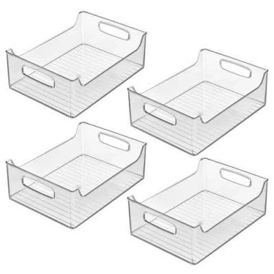 Linus Plastic Stackable Pantry Bin With Handles, Set Of 4, Clear, Made In Transparent