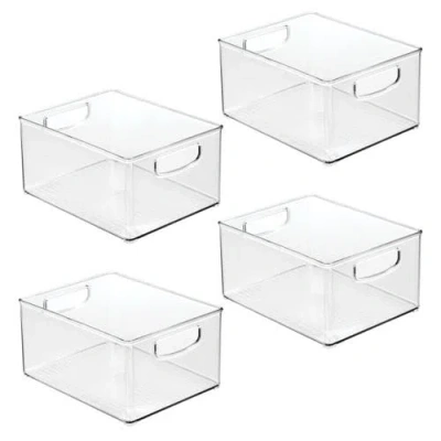 Linus Plastic Stackable Pantry Bin With Handles, Set Of 4, Clear, Made In Transparent