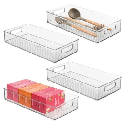 Linus Stackable Pantry Storage Bin With Handles, Set Of 4, Clear, Made In Transparent