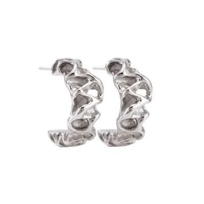 Linya Jewellery Women's Alveo Textured Hoop Silver Earrings