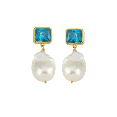 Linya Jewellery Women's Blue Crystal Stone Baroque Pearl Dangle Earrings