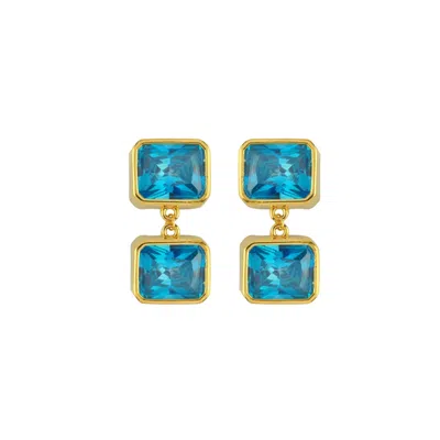 Linya Jewellery Women's Blue Double Crystal Stone Dangle Earrings