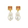 Linya Jewellery Women's Brown Champagne Crystal Stone Baroque Pearl Dangle Earrings
