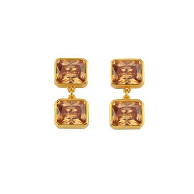 Linya Jewellery Women's Brown Champagne Double Crystal Stone Dangle Earrings