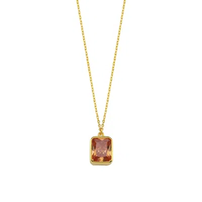 Linya Jewellery Women's Brown Rectangular Champagne Crystal Stone Chain Necklace