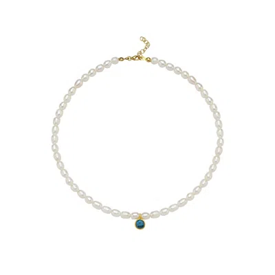 Linya Jewellery Women's Cosmic Big Pearl Zodiac Necklace Blue Birthtone