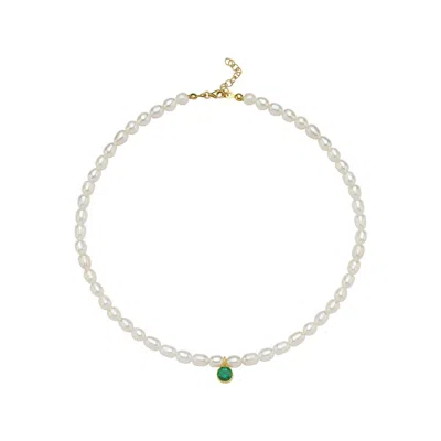 Linya Jewellery Women's Cosmic Big Pearl Zodiac Necklace Green Birthtone
