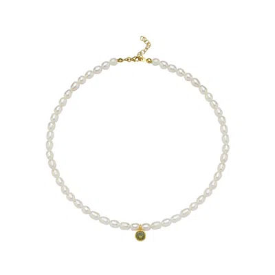 Linya Jewellery Women's Cosmic Big Pearl Zodiac Necklace Light Green Birthtone