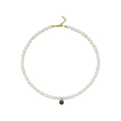 Linya Jewellery Women's Cosmic Big Pearl Zodiac Necklace Navy Blue Birthtone