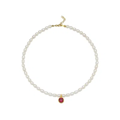 Linya Jewellery Women's Cosmic Big Pearl Zodiac Necklace Orange Birthtone