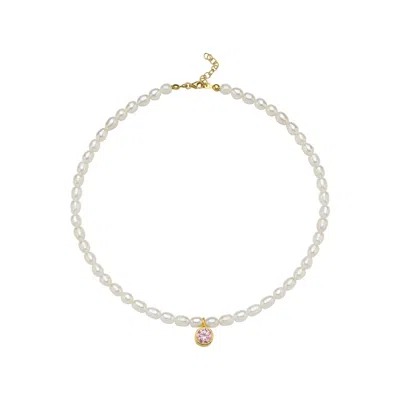 Linya Jewellery Women's Cosmic Big Pearl Zodiac Necklace Pink Birthtone
